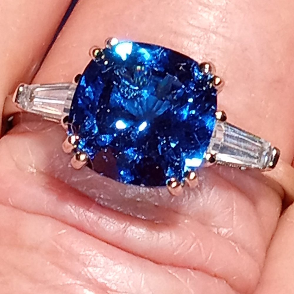 NEW   Blue CZ with white CZ baguettes on the shoulders